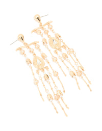 Gold Beads & Pearl Fringe Drop Earrings - link has visual effect only