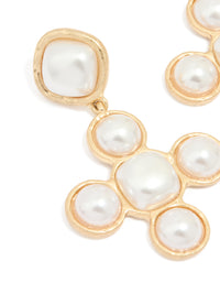 Worn Gold Pearl Cross Drop Earrings - link has visual effect only