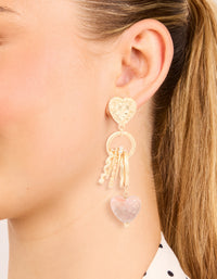 Worn Gold Heart & Ring Textured Drop Earrings - link has visual effect only