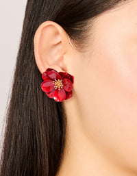 Red Coated Metal Small Flower Stud Earrings - link has visual effect only