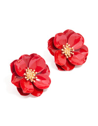 Red Coated Metal Small Flower Stud Earrings - link has visual effect only