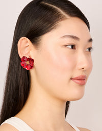 Red Coated Metal Small Flower Stud Earrings - link has visual effect only