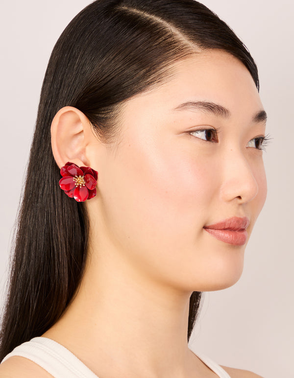 Red Coated Metal Small Flower Stud Earrings
