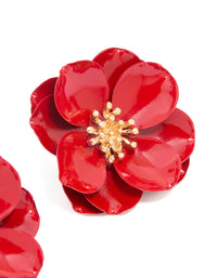 Red Coated Metal Small Flower Stud Earrings - link has visual effect only