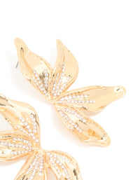 Gold Diamante Big Petal Floral Stud Earrings - link has visual effect only