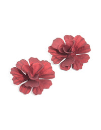 Red Coated Metal Textured Flower Large Stud Earrings - link has visual effect only