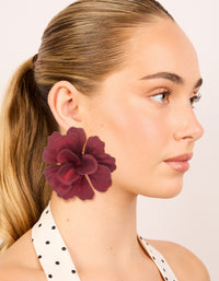 Red Coated Metal Textured Flower Large Stud Earrings - link has visual effect only