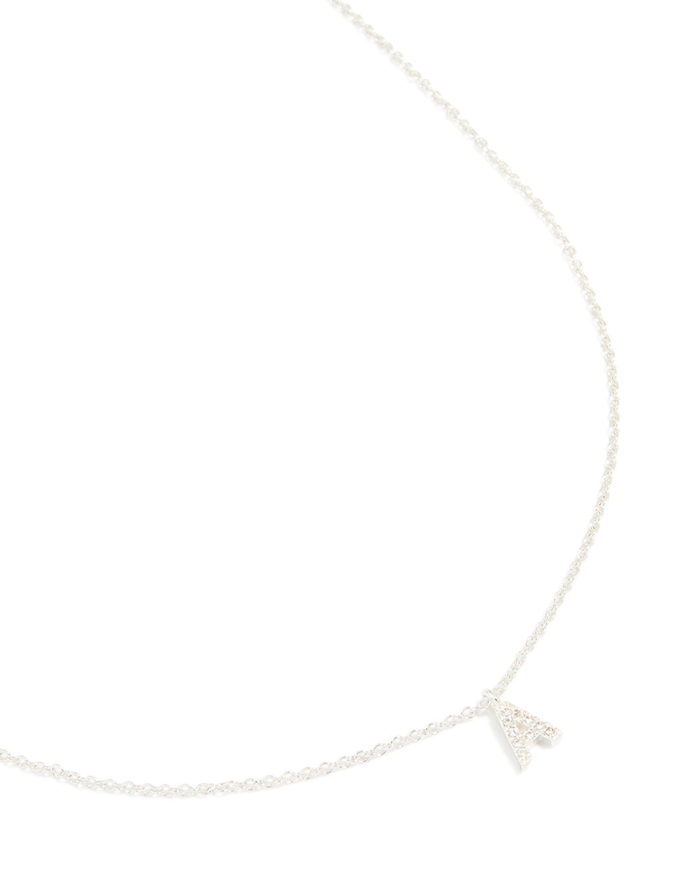 Silver Plated Brass Cubic Zirconia Letter A Necklace