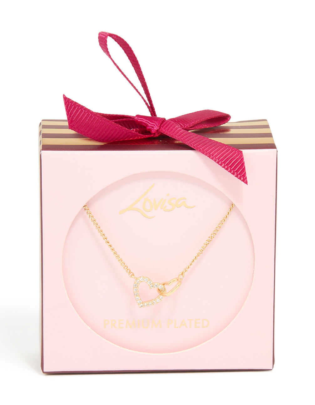 Gold Plated Cubic Zirconia Linked Hearts Pendant Necklace