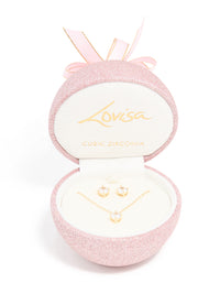 Gold Cubic Zirconia Round Pendant Necklace & Earrings Set - link has visual effect only