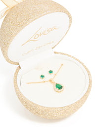Gold Emerald Cubic Zirconia Necklace & Earrings Set - link has visual effect only
