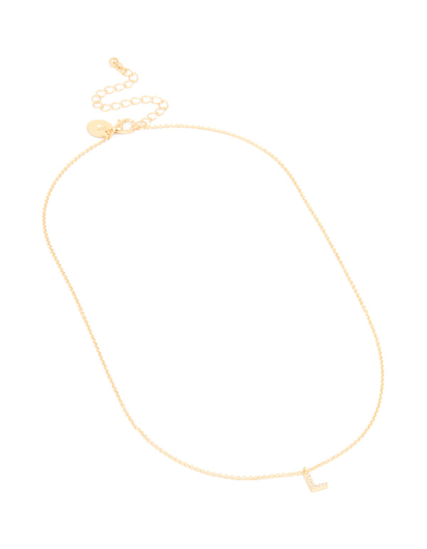 Gold Plated Brass Cubic Zirconia Letter L Necklace