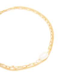 Gold Plated Freshwater Pearl Chain Layered Bracelet - link has visual effect only