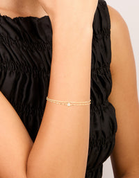 Gold Plated Cubic Zirconia & Chain Layered Bracelet - link has visual effect only