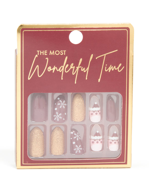 Burgundy & Gold Glitter Snowflake Press-On Nail Set
