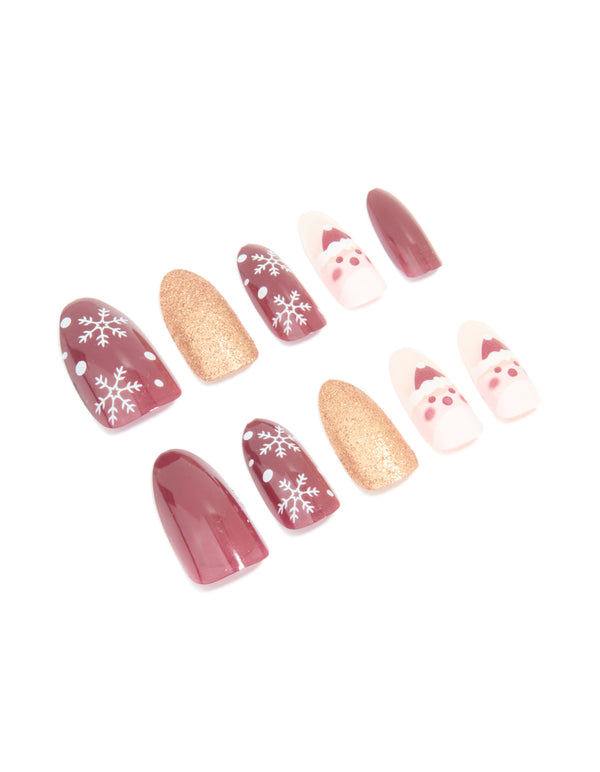 Burgundy & Gold Glitter Snowflake Press-On Nail Set