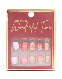 Seasons Greetings & Reindeer Press-On Nail Set - link has visual effect only