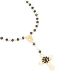 Gold Plated Black Pearl Rosary Necklace - link has visual effect only