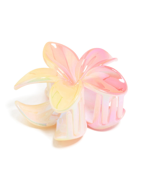 Iridescent Pink Frangipani Flower Claw Clip