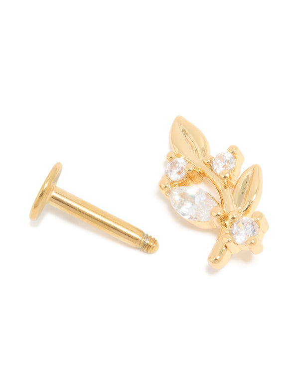 Gold Plated Surgical Steel Cubic Zirconia Floral Single Flat Back Stud