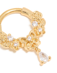 Gold Plated Surgical Steel Cubic Zirconia Floral Drop Clicker Ring - link has visual effect only