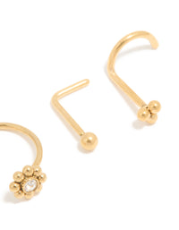 Gold Plated Titanium Cubic Zirconia Floral Nose Ring & Nose Studs 4-Pack - link has visual effect only