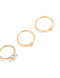 Gold Plated Titanium Cubic Zirconia Mixed Nose Rings 4-Pack - link has visual effect only
