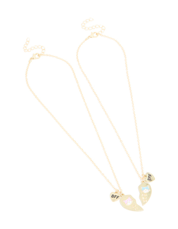 Kids Gold Cat BFF Heart Necklace Pack