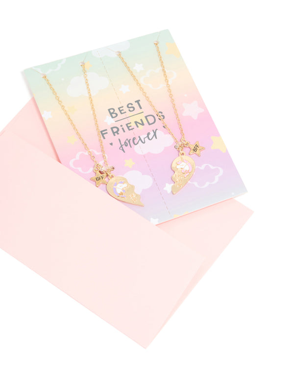 Kids Gold Unicorn BFF Heart Necklace Pack
