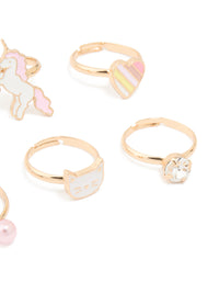 Kids Gold Cat & Unicorn Rings 6-Pack - link has visual effect only