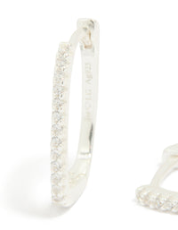 Sterling Silver Cubic Zirconia Pavé Oblong Hoop Earrings - link has visual effect only