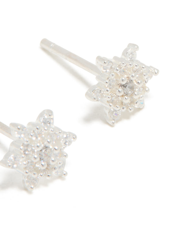 Sterling Silver Cubic Zirconia Snowflake Stud Earrings