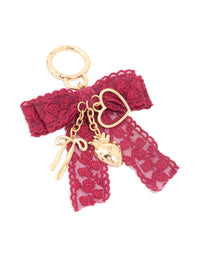 Red Lace Fabric Bow & Hearts Key Chain - link has visual effect only