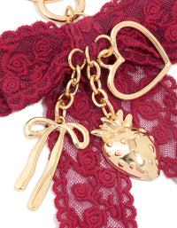 Red Lace Fabric Bow & Hearts Key Chain - link has visual effect only