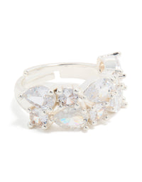 Silver Plated Cubic Zirconia Multi-Shaped Layered Ring - link has visual effect only