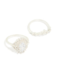 Silver Plated Cubic Zirconia Large Oval & Crown Rings 2-Pack - link has visual effect only
