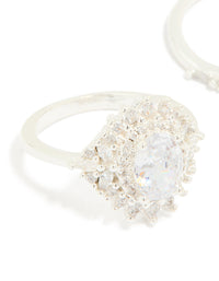 Silver Plated Cubic Zirconia Large Oval & Crown Rings 2-Pack - link has visual effect only