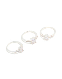 Silver Plated Cubic Zirconia Multi-Shaped Stacking Rings 3-Pack - link has visual effect only