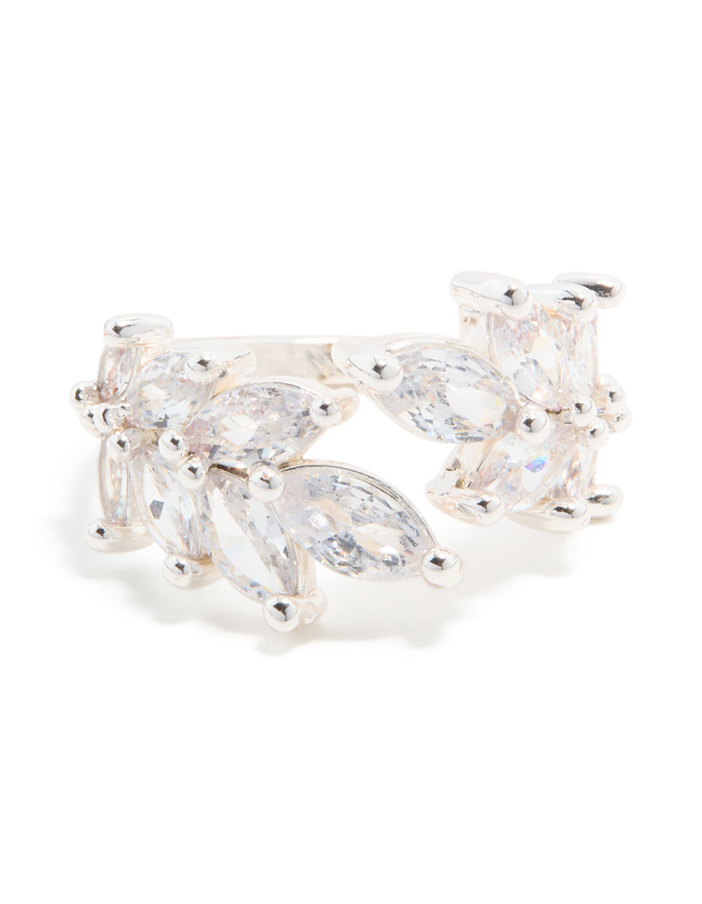 Silver Plated Cubic Zirconia Leaf Wrap Ring