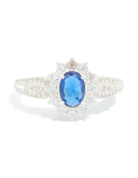 Silver Plated Blue Cubic Zirconia Centre Opulent Statement Ring - link has visual effect only