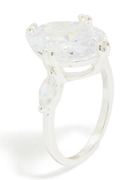 Silver Plated Cubic Zirconia Large Oval Statement Ring - link has visual effect only
