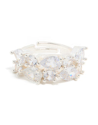 Silver Plated Cubic Zirconia Multi-Shaped Layered Ring - link has visual effect only