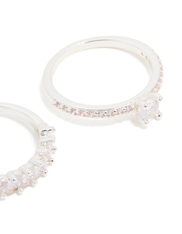 Silver Plated Cubic Zirconia Stacking Rings 2-Pack
