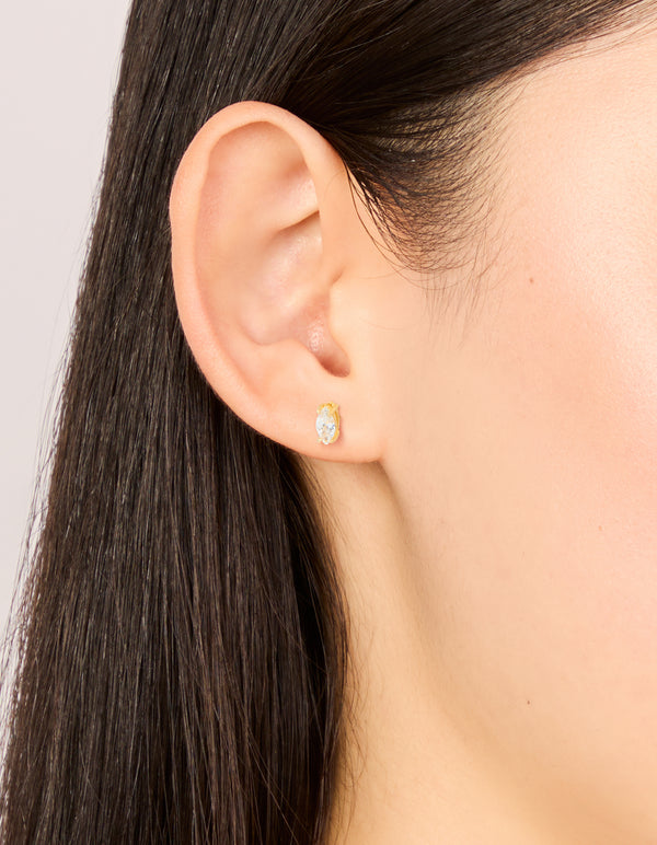 Gold Plated Sterling Silver Cubic Zirconia Oval Stud Earrings