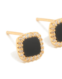 Gold Plated Sterling Silver Black Cushion Cut Cubic Zirconia Stud Earrings - link has visual effect only