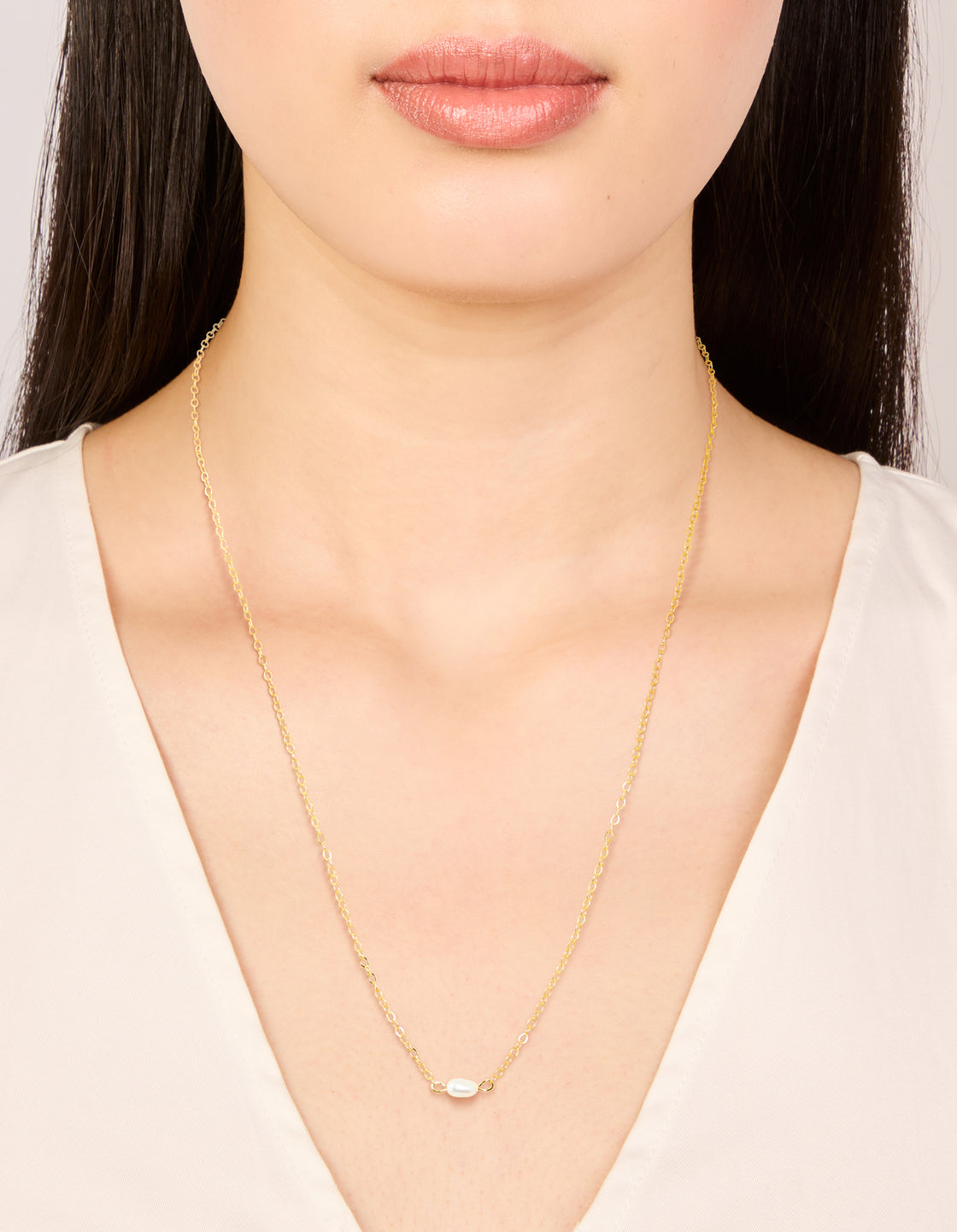 Gold Plated Sterling Silver Tiny Pearl Pendant Necklace