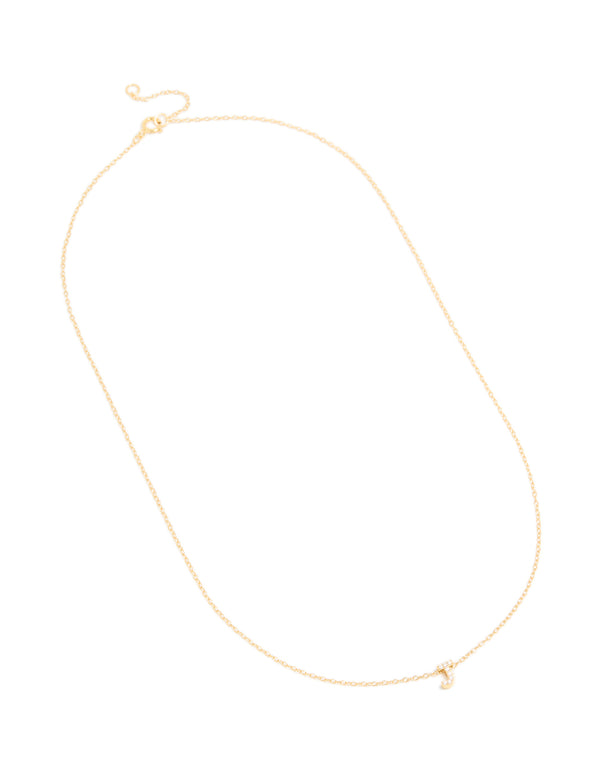 Gold Plated Sterling Silver Cubic Zirconia Pavé Letter J Pendant Necklace