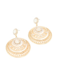 Gold Diamante Detailed Round Drop Earrings - link has visual effect only