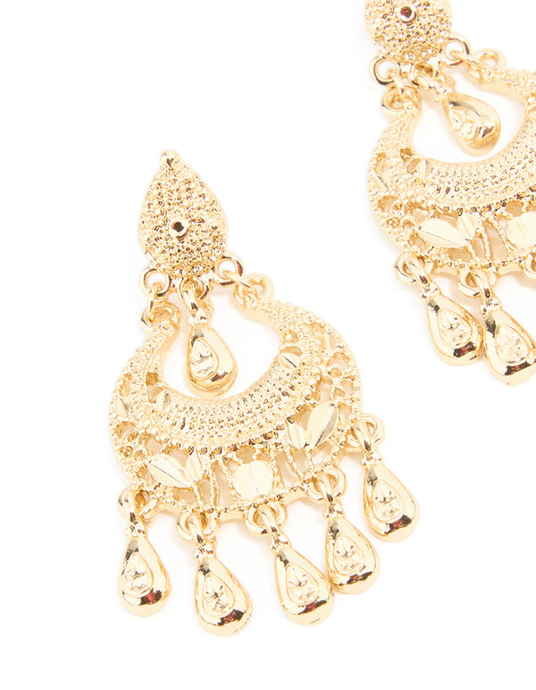 Gold Boho Mini Detailed Drop Earrings