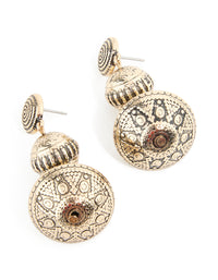 Antique Gold Brown Beaded Graduated Etched Drop Earrings - link has visual effect only